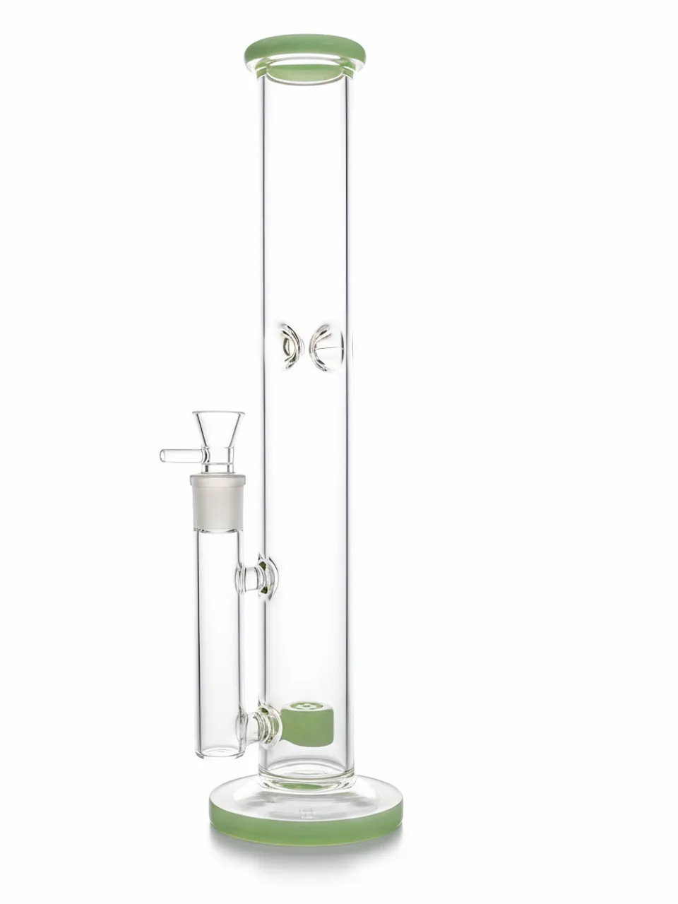 16" Minimalist Green Straight Tube Glass Bong with Drum Perc