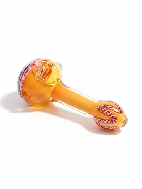 4.3″ Warm Amber Latticino Glass Spoon Hand Pipe