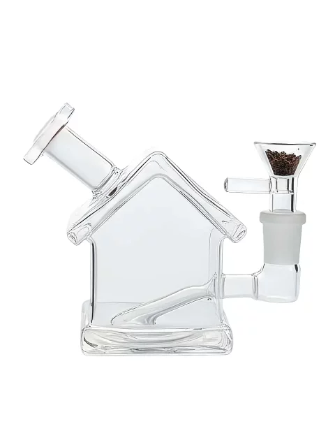 4.5" Crystal Clear House-Shaped Glass Bubbler Bong