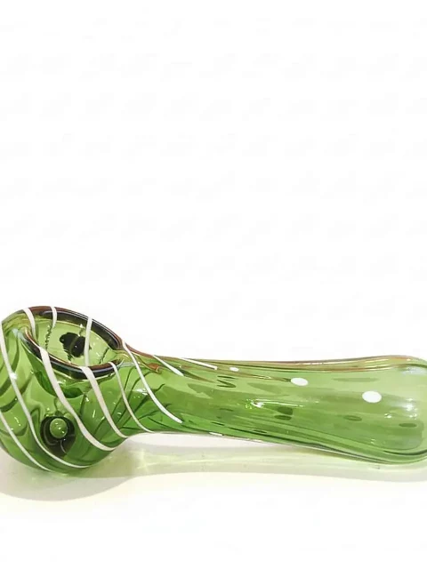 4" Green Spiral Glass Spoon Hand Pipe