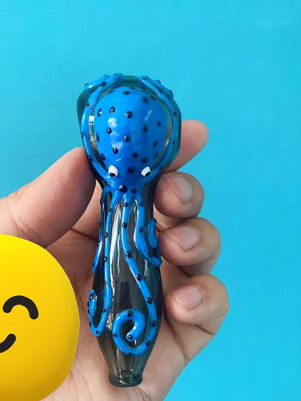 4" Kraken Glow-in-the-dark Hand-Painted Gray Glass Pipe