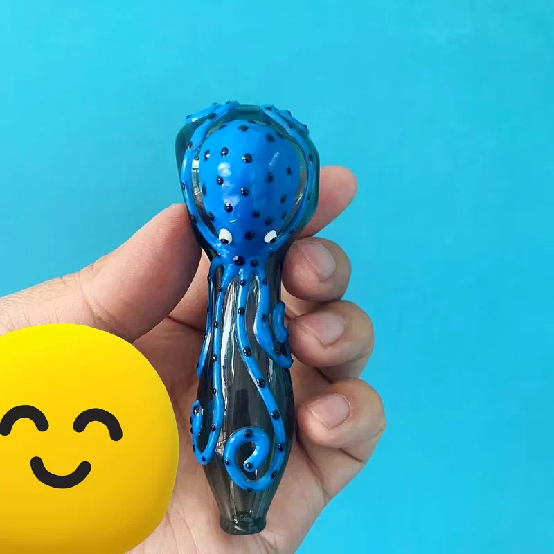 4" Kraken Glow-in-the-dark Hand-Painted Gray Glass Pipe