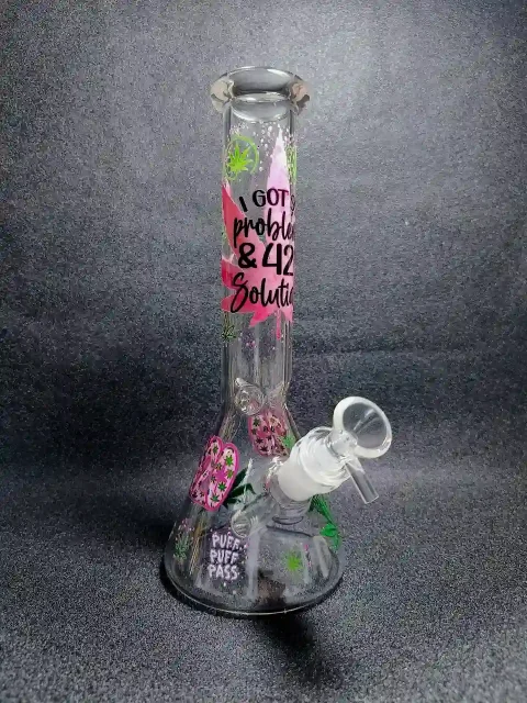 10" 420 Solutions Pink Green Beaker Glass Bong