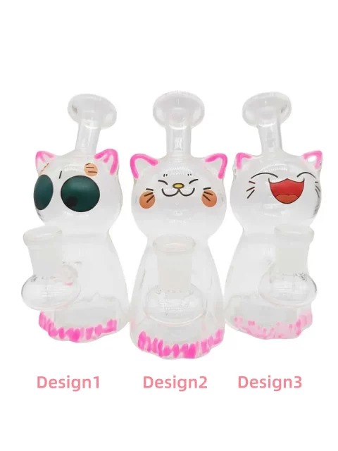 5.5" Lucky Cat Hand-Painted Glass Bubbler Bong