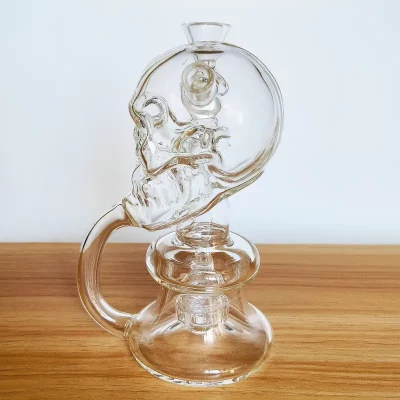 6.5" Clear Skull Head Glass Bong | Recycler Dab Rig - Image 2
