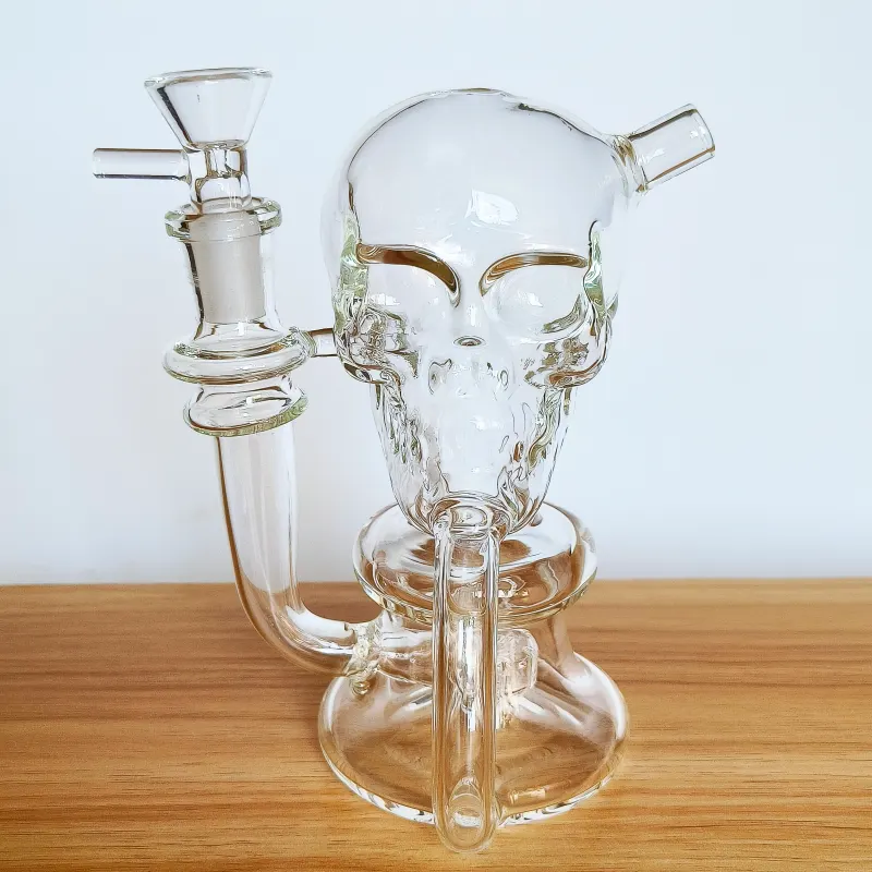 6.5" Clear Skull Glass Bong | Recycler Dab Rig