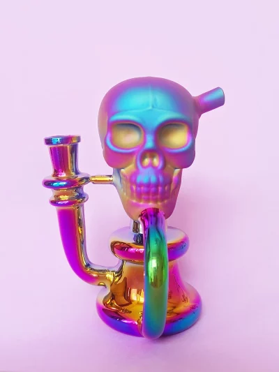 6.5" Iridescent Skull Glass Bong | Recycler Dab Rig