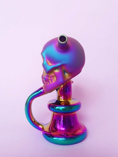 6.5" Iridescent Skull Glass Bong | Recycler Dab Rig