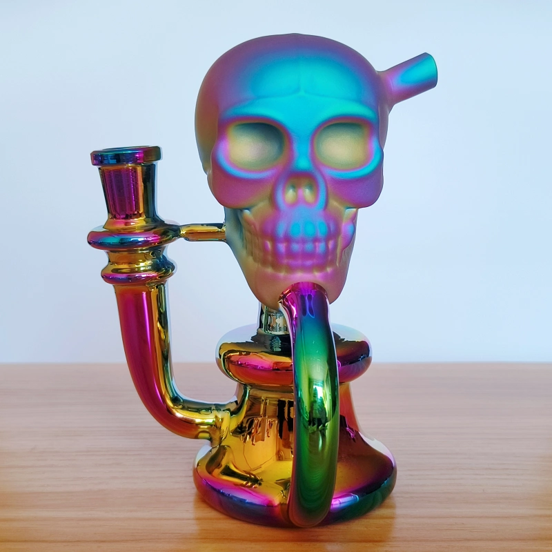 6.5" Iridescent Skull Glass Bong | Recycler Dab Rig