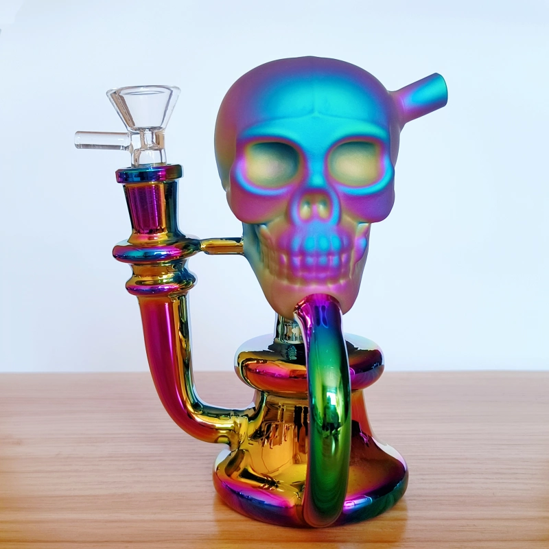 6.5" Iridescent Skull Glass Bong | Recycler Dab Rig