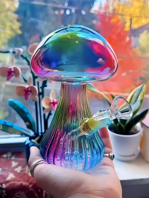 6″ Iridescent Mushroom-Shaped Glass Bong 6″ Iridescent Mushroom-Shaped Glass Bong