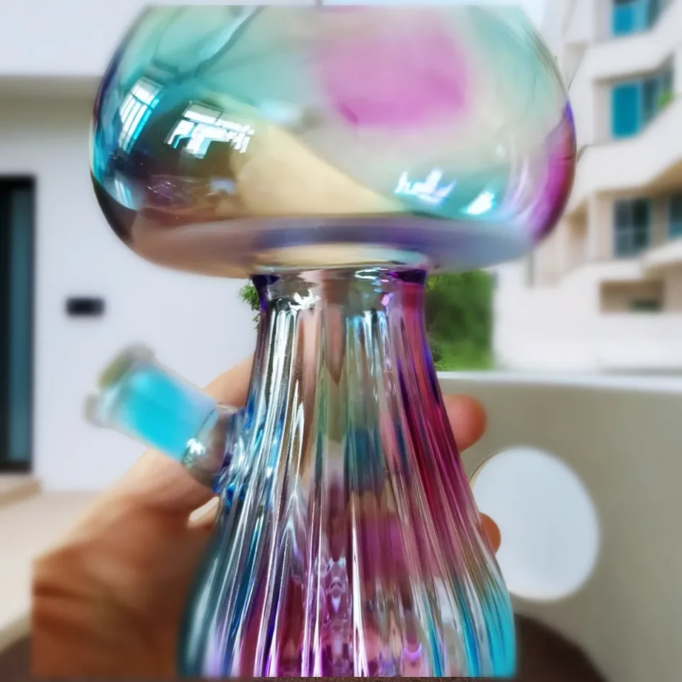 6″ Iridescent Mushroom-Shaped Glass Bong