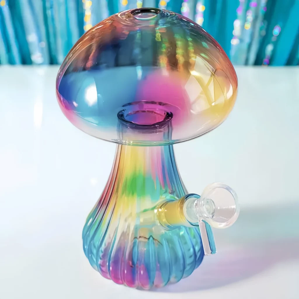 6″ Iridescent Mushroom-Shaped Glass Bong