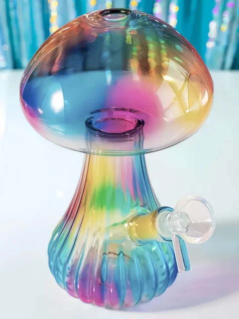 6″ Iridescent Mushroom-Shaped Glass Bong