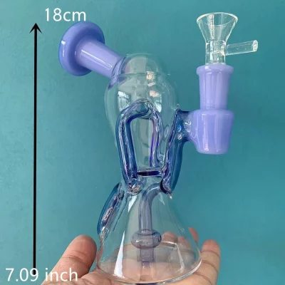 7" Milky Blue Recycler Glass Bong