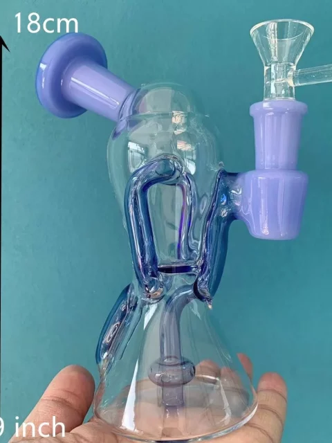 7" Milky Blue Recycler Glass Bong