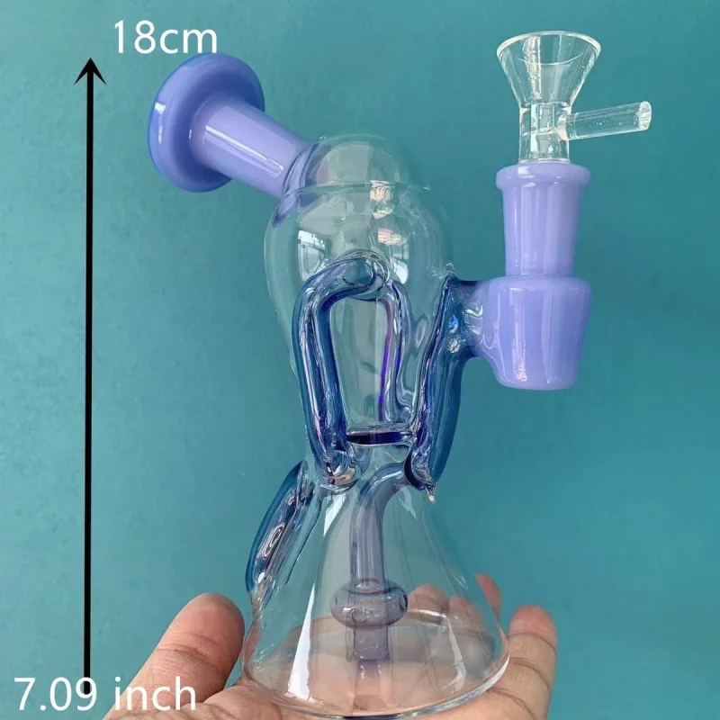 7" Milky Blue Recycler Glass Bong