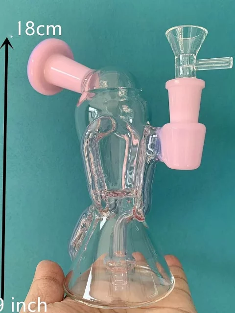7" Milky Pink Recycler Glass Bong