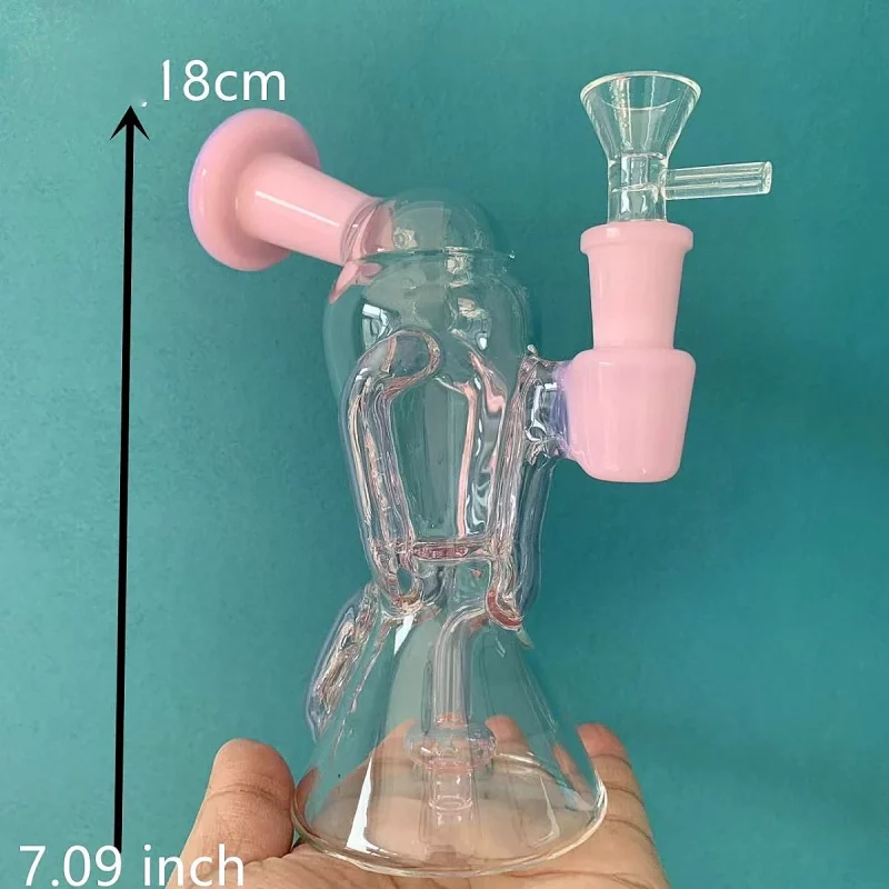 7" Milky Pink Recycler Glass Bong