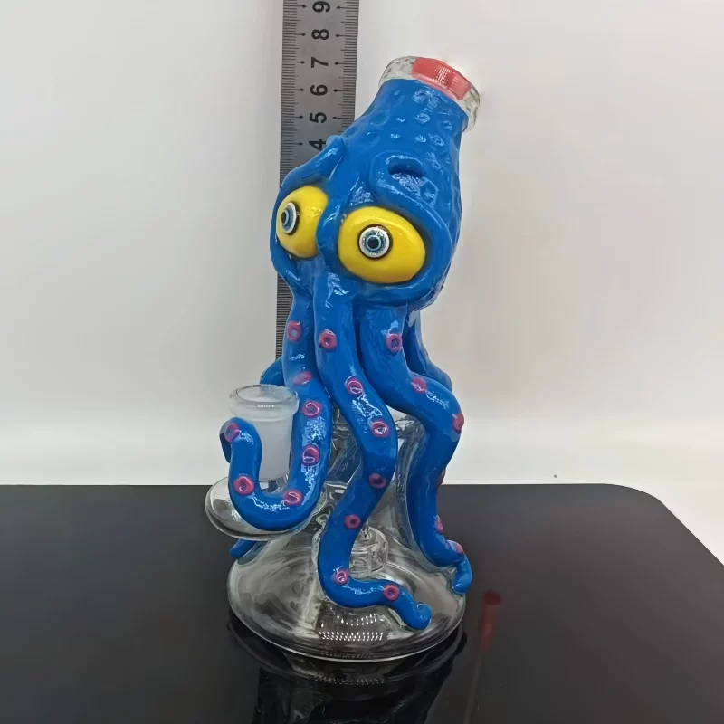 7" Octopus Bong with Big Eyes 3D Handcrafted