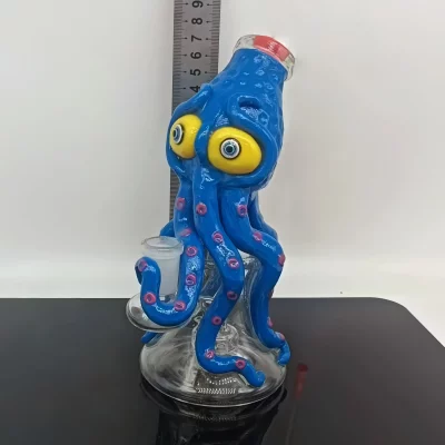7" Octopus Bong with Big Eyes 3D Handcrafted