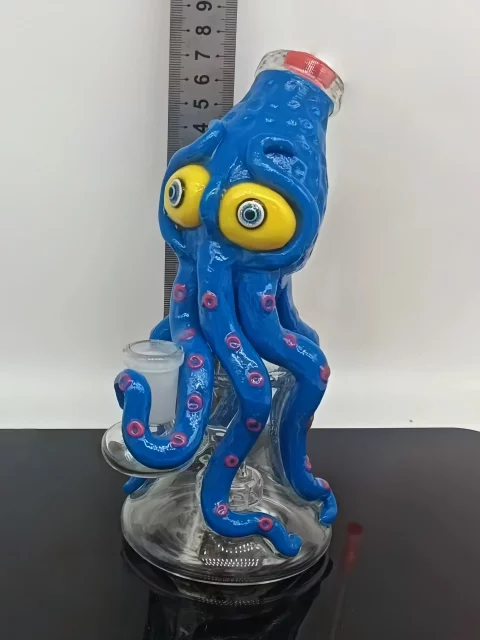 7" Octopus Bong with Big Eyes 3D Handcrafted