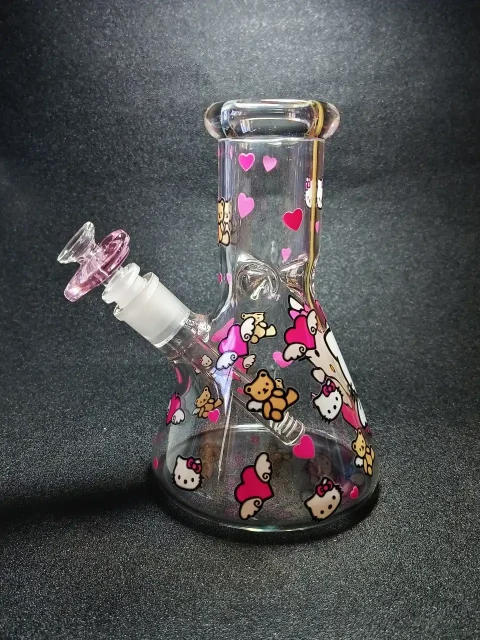 8 5mm Hello Kitty Angel & Teddy Bear Beaker Glass Bong-2 8 5mm Hello Kitty Angel & Teddy Bear Beaker Glass Bong