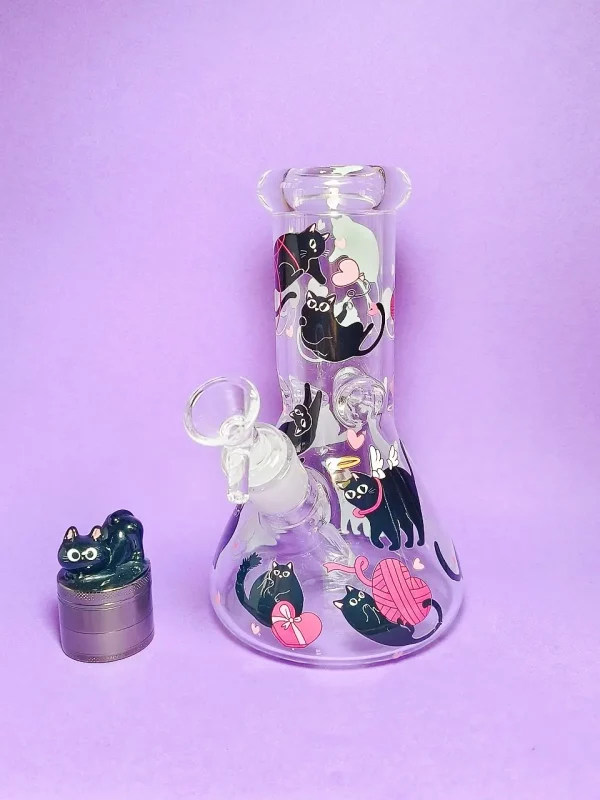 8" 5mm Charming Black Cat Beaker Glass Bong