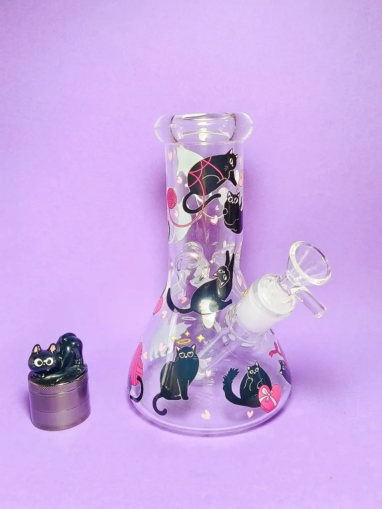 8" 5mm Charming Black Cat Beaker Glass Bong