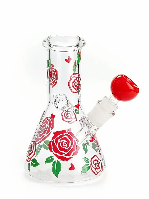 8" 5mm Crimson Whisper Rose Beaker Glass Bong
