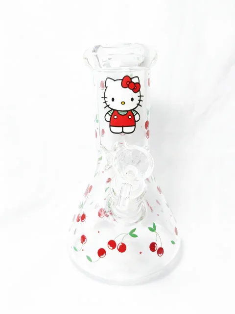 8″ 5mm Cute Cherry Hello Kitty Beaker Glass Bong 8" 5mm Cute Cherry Hello Kitty Beaker Glass Bong