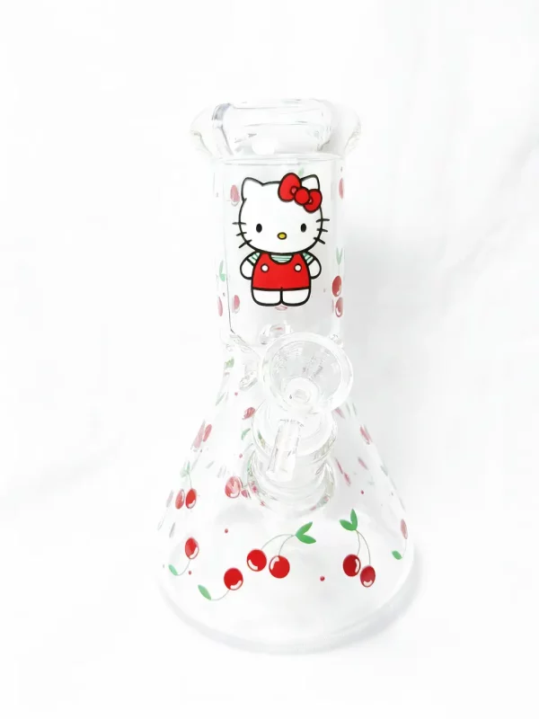 8" 5mm Cute Cherry Hello Kitty Beaker Glass Bong