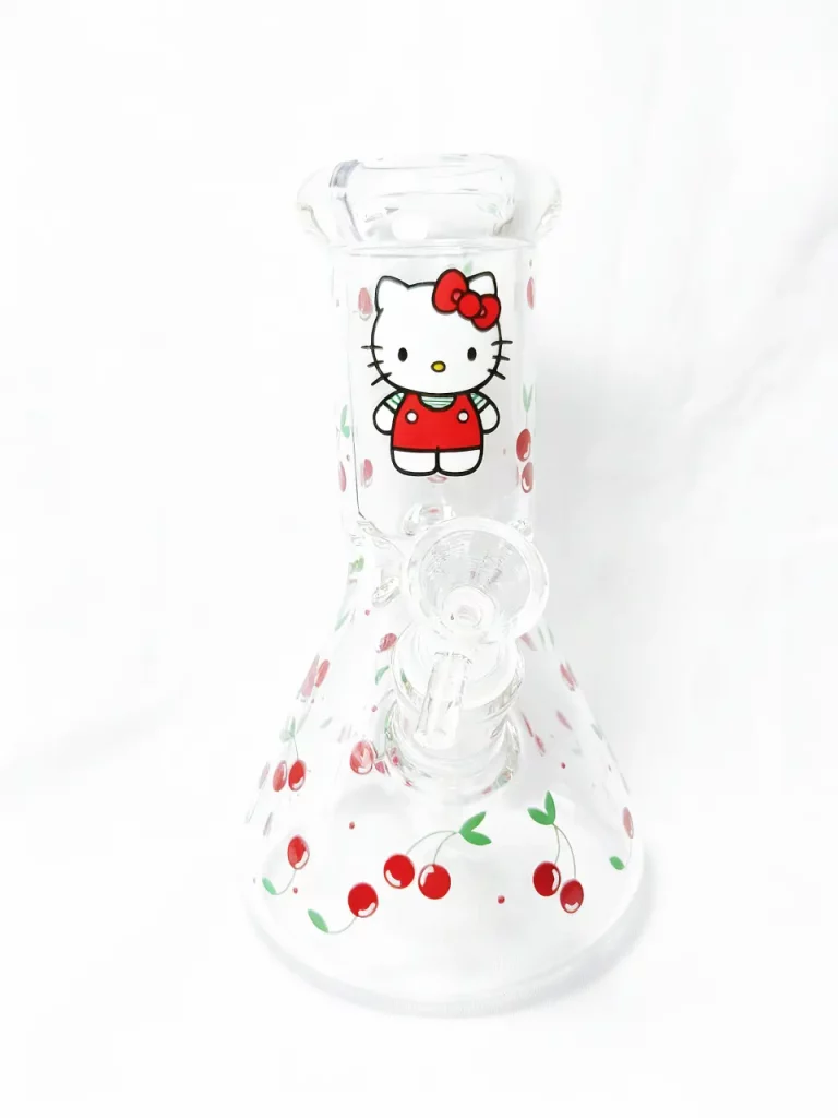 8" 5mm Cute Cherry Hello Kitty Beaker Glass Bong