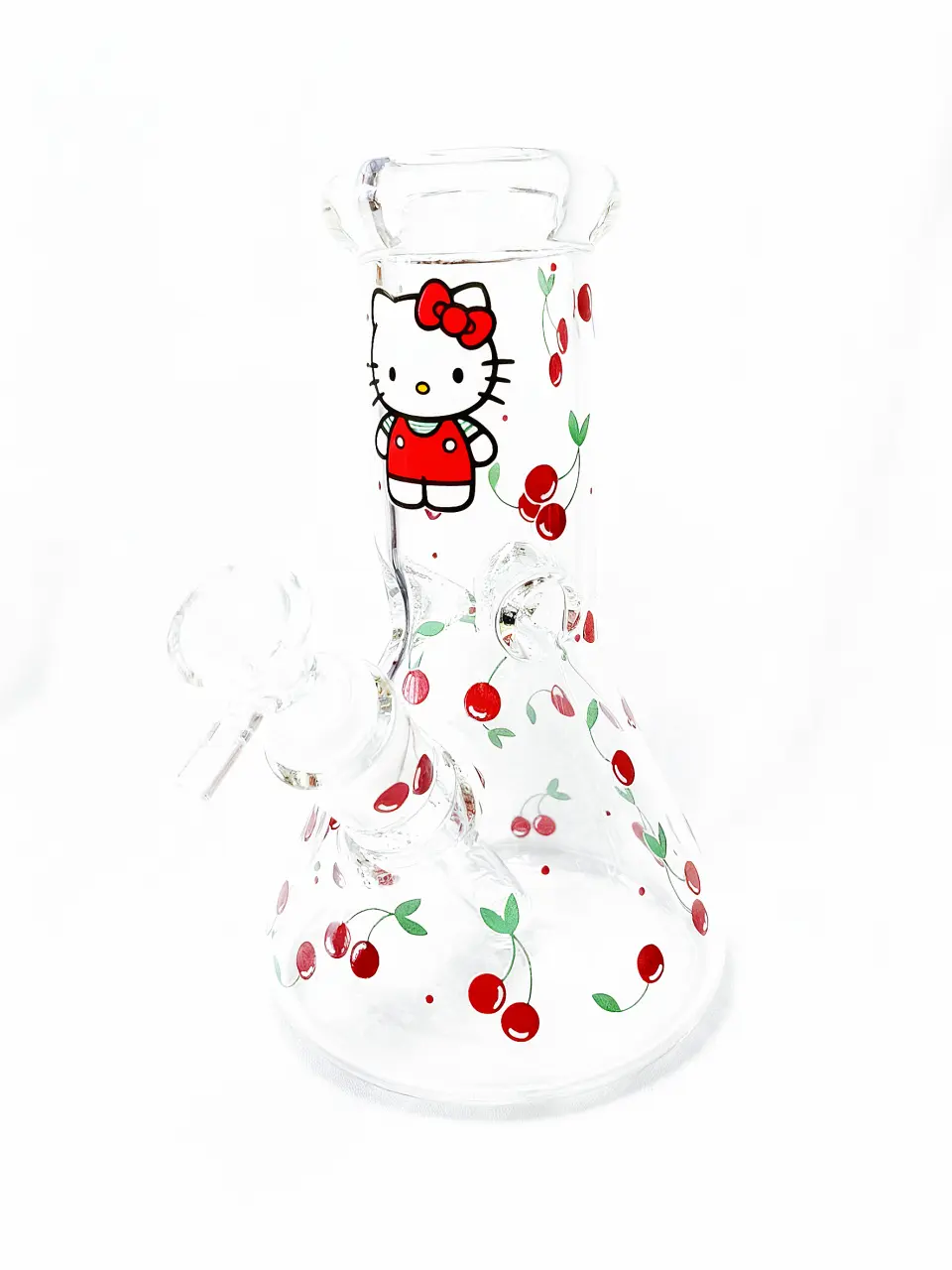 8" 5mm Cute Cherry Hello Kitty Beaker Glass Bong
