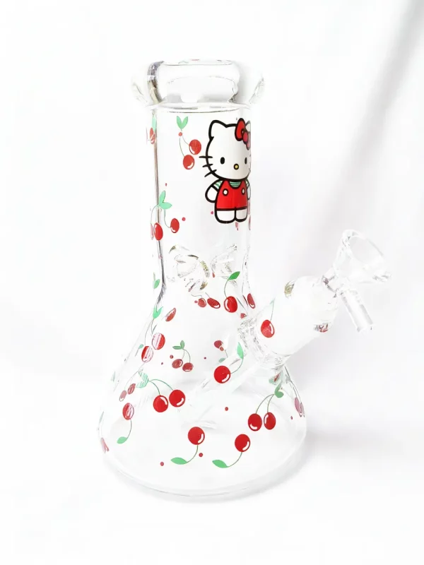 8" 5mm Cute Cherry Hello Kitty Beaker Glass Bong