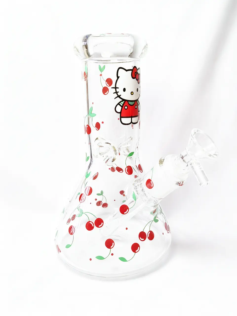8" 5mm Cute Cherry Hello Kitty Beaker Glass Bong