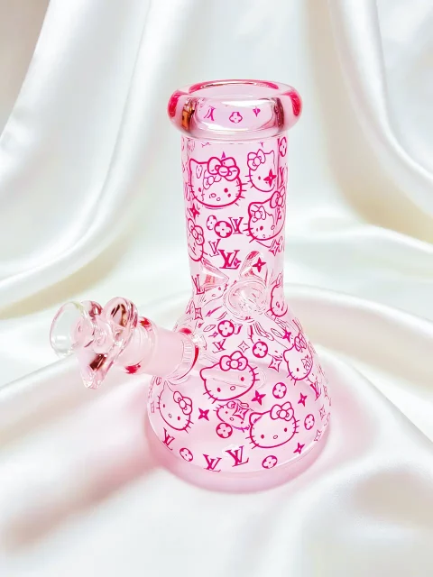 8″ 5mm Hello Kitty x LV Monogram Beaker Glass Bong 8" 5mm Hello Kitty x LV Monogram Beaker Glass Bong