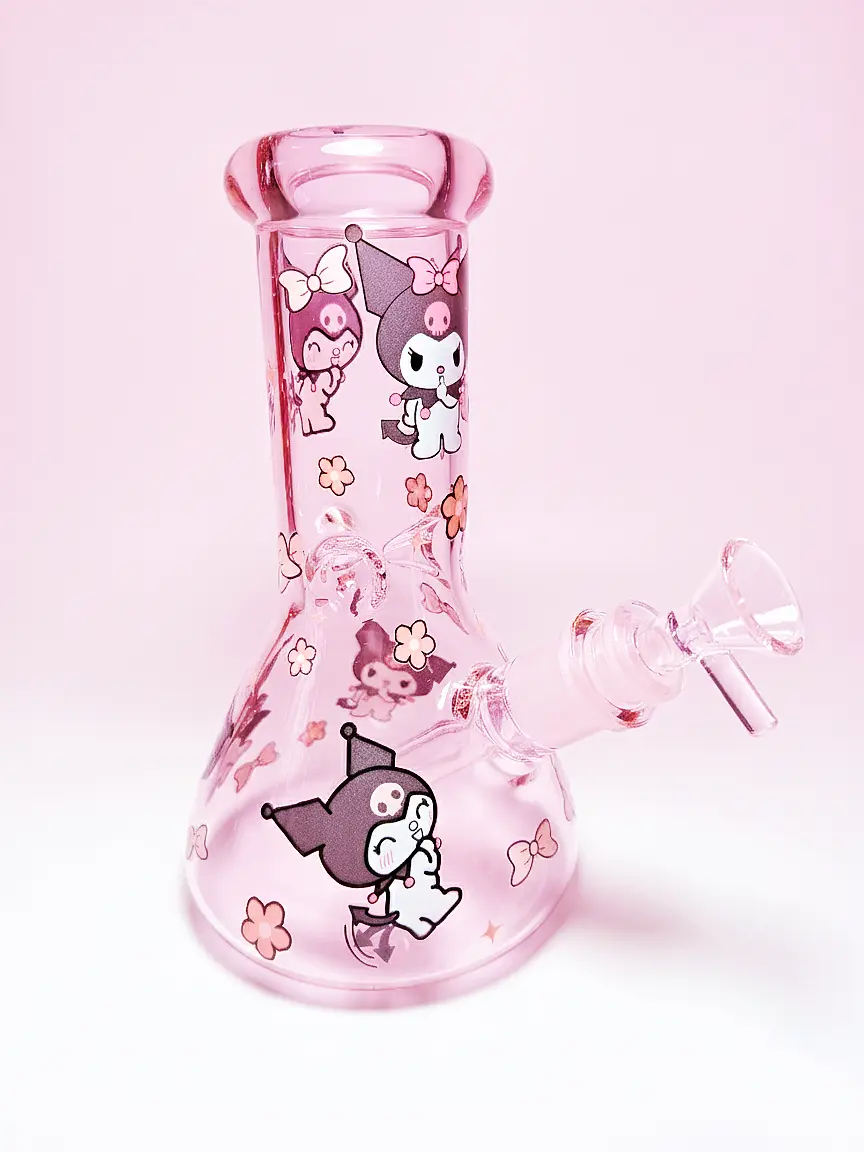 8" 5mm Kuromi Pink Sweetheart Beaker Glass Bong