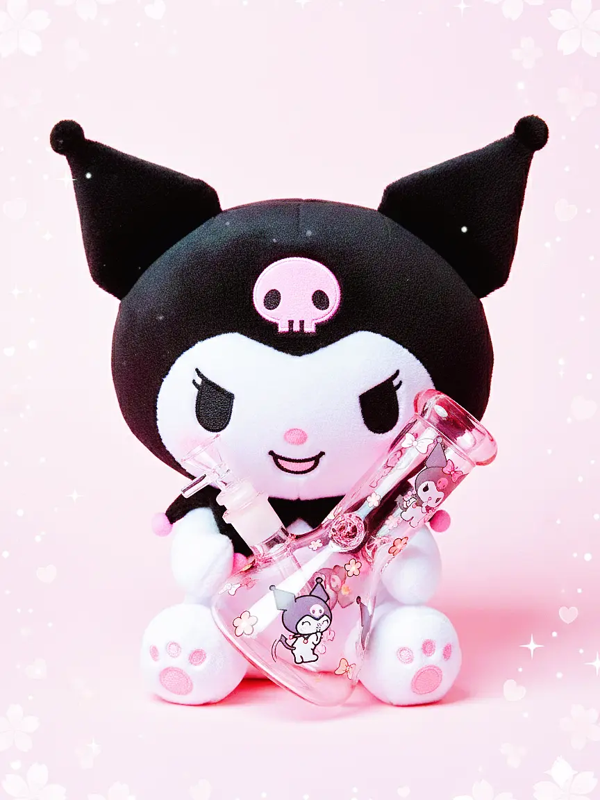 8" 5mm Kuromi Pink Sweetheart Beaker Glass Bong
