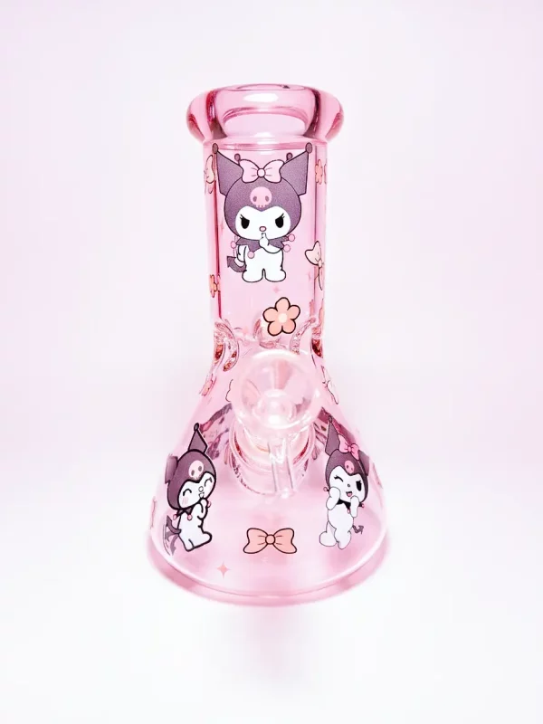 8" 5mm Kuromi Pink Sweetheart Beaker Glass Bong