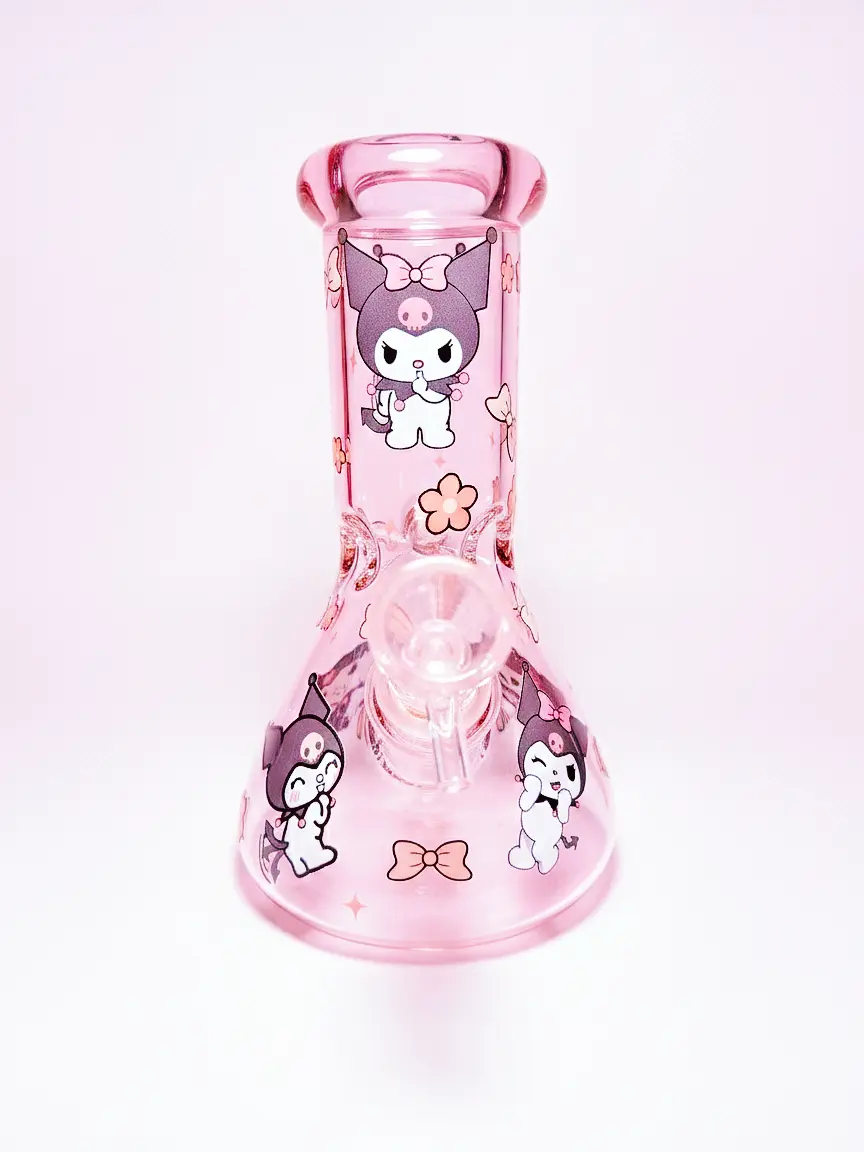 8" 5mm Kuromi Pink Sweetheart Beaker Glass Bong