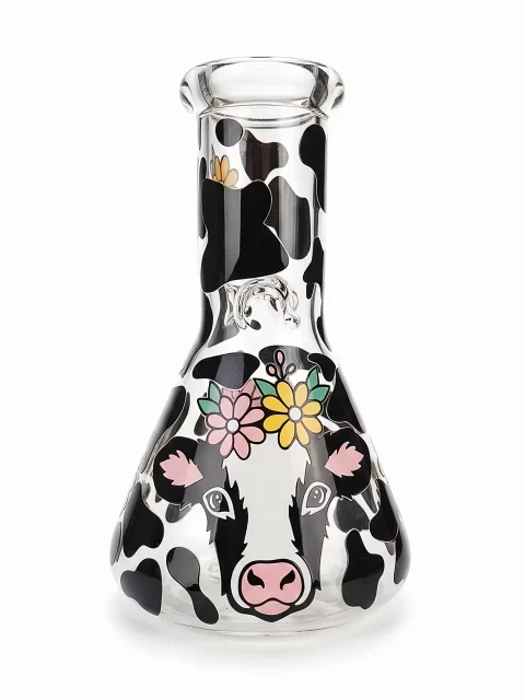 8" 5mm Pastoral Cow Beaker Glass Bong