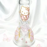 8" 5mm Pink Butterfly Hello Kitty Beaker Glass Bong