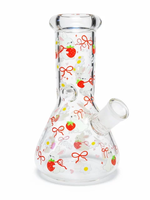 8" 5mm Strawberry & Daisy Bunny Beaker Glass Bong