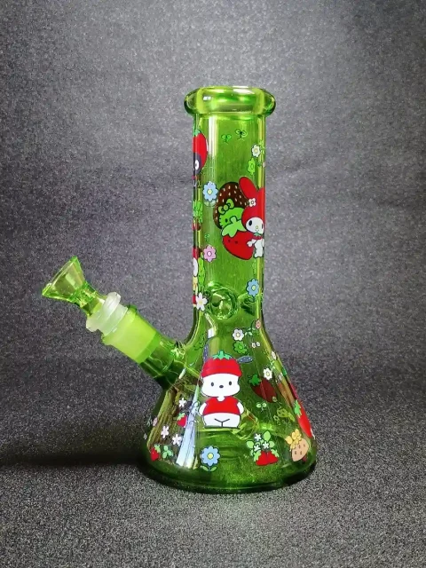 8 Emerald Strawberry Garden Sanrio Beaker Glass Bong-2 8 Emerald Strawberry Garden Sanrio Beaker Glass Bong