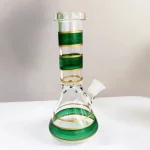 8" Glass Beaker Bong with Green & Gold Stripes