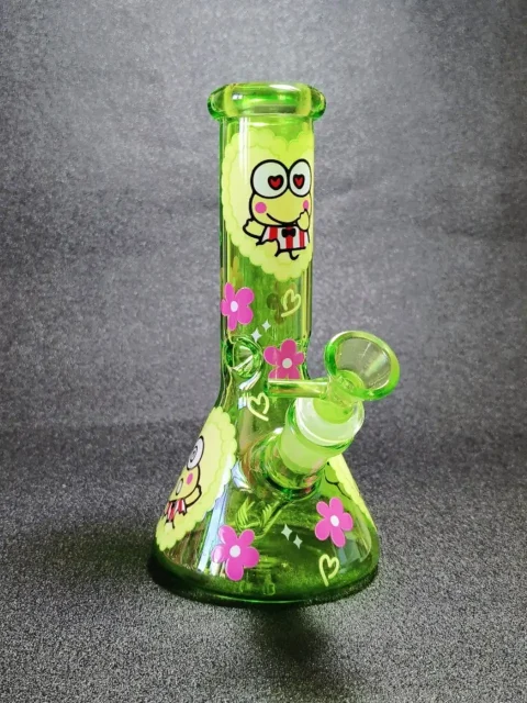 8 Heart Keroppi Green Beaker Glass Bong