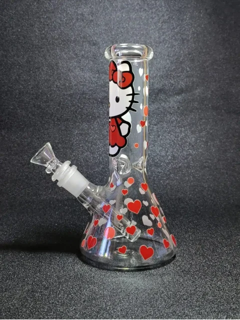 8 Hello Kitty Red Heart Beaker Glass Bong-2 8 Hello Kitty Red Heart Beaker Glass Bong