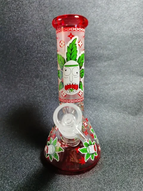 8 Rick & Morty Cannabis Leaf Glow Beaker Glass Bong