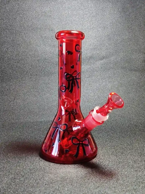8 Ruby Gothic Black Bow Red Beaker Glass Bong